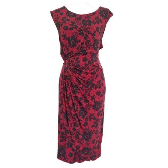En Focus Red Black Print Dress Plus Size 20W Sleeveless Stretch Jersey Knit - Picture 1 of 5